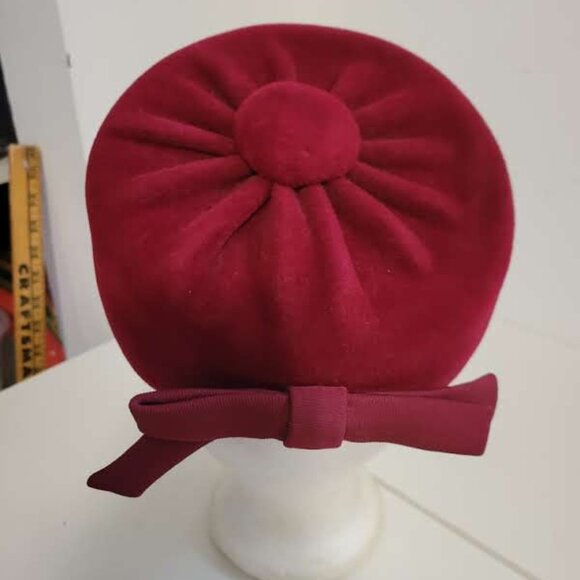 :Ladies Vintage Raspberry Red 1950's Felt Hat - Picture 4 of 5